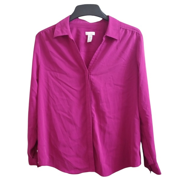 Chico's Top Blouse Modal Button Up Collared Long Sleeve Career Wear Sz 2 (Lg 12) - Picture 1 of 4